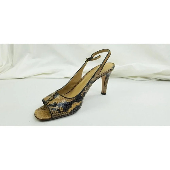 Faconnable Size 7M Womens Snake Print Open Toe Slingback Buckle Heel Pumps Italy - Picture 1 of 14